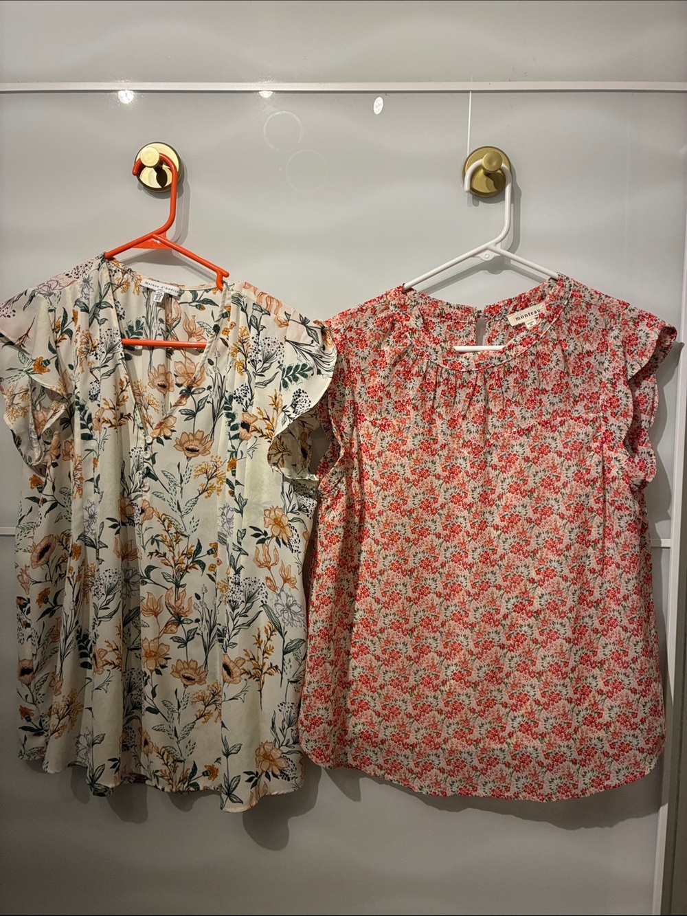 Two Floral Ruffle Sleeve Blouses